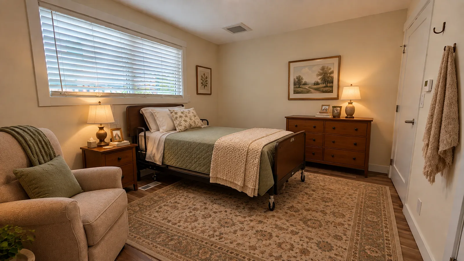 Private room 3 at Blue Mountain Residential Care Home in Oregon City, virtually staged with furniture