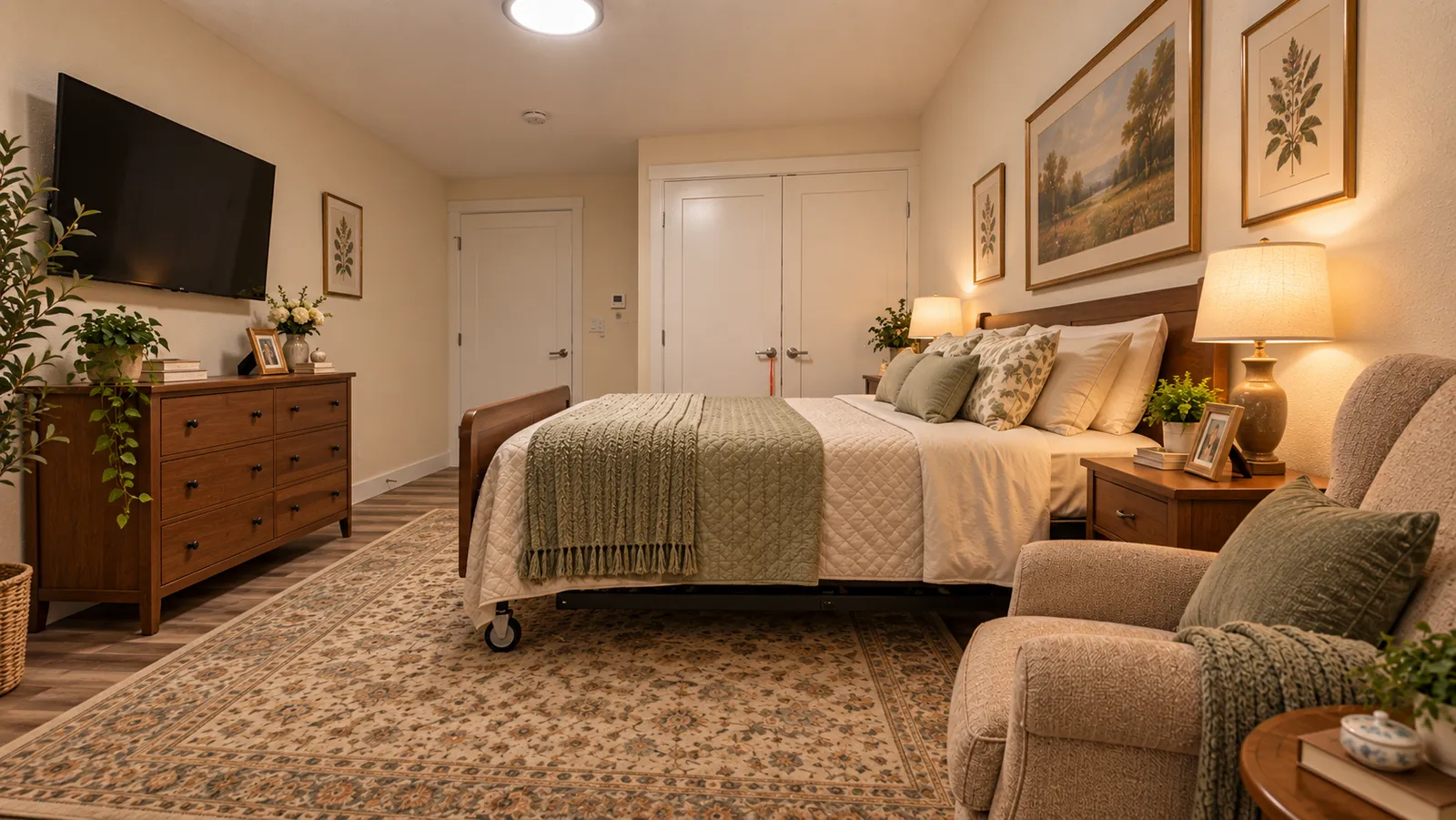 Private room 5 at Blue Mountain Residential Care Home in Oregon City, virtually staged with furniture
